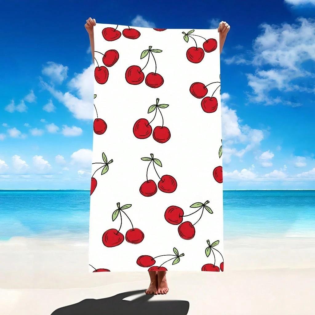Red Cherry Print Quick Dry Lightweight Breathable Comfortable Beach Towel For Summer Pool And Outdoor Activities