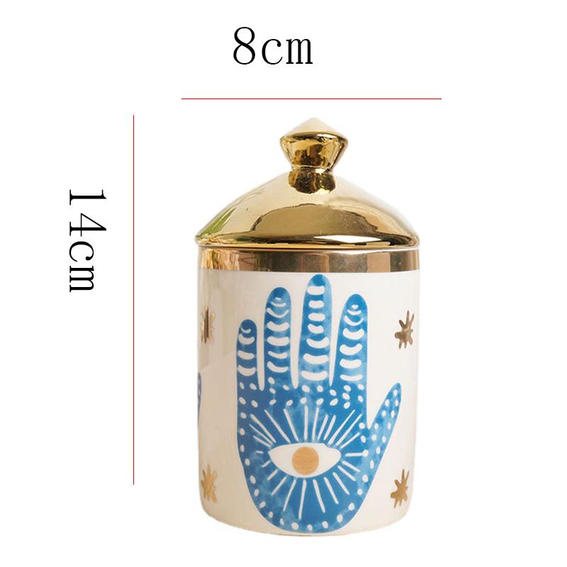 European Ceramic Blue Storage Jar Eye Print Scented Candle Jar Bedroom Jewelry Cosmetics Ring Box Delicate Nut Storage Container