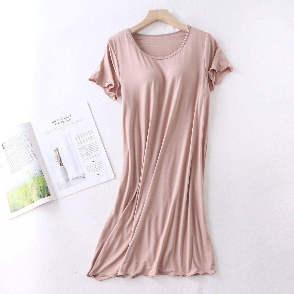 Women's Modal Nightgown with Ruffled Sleeves - Lightweight Pajamas or Casual Home Wear Dress