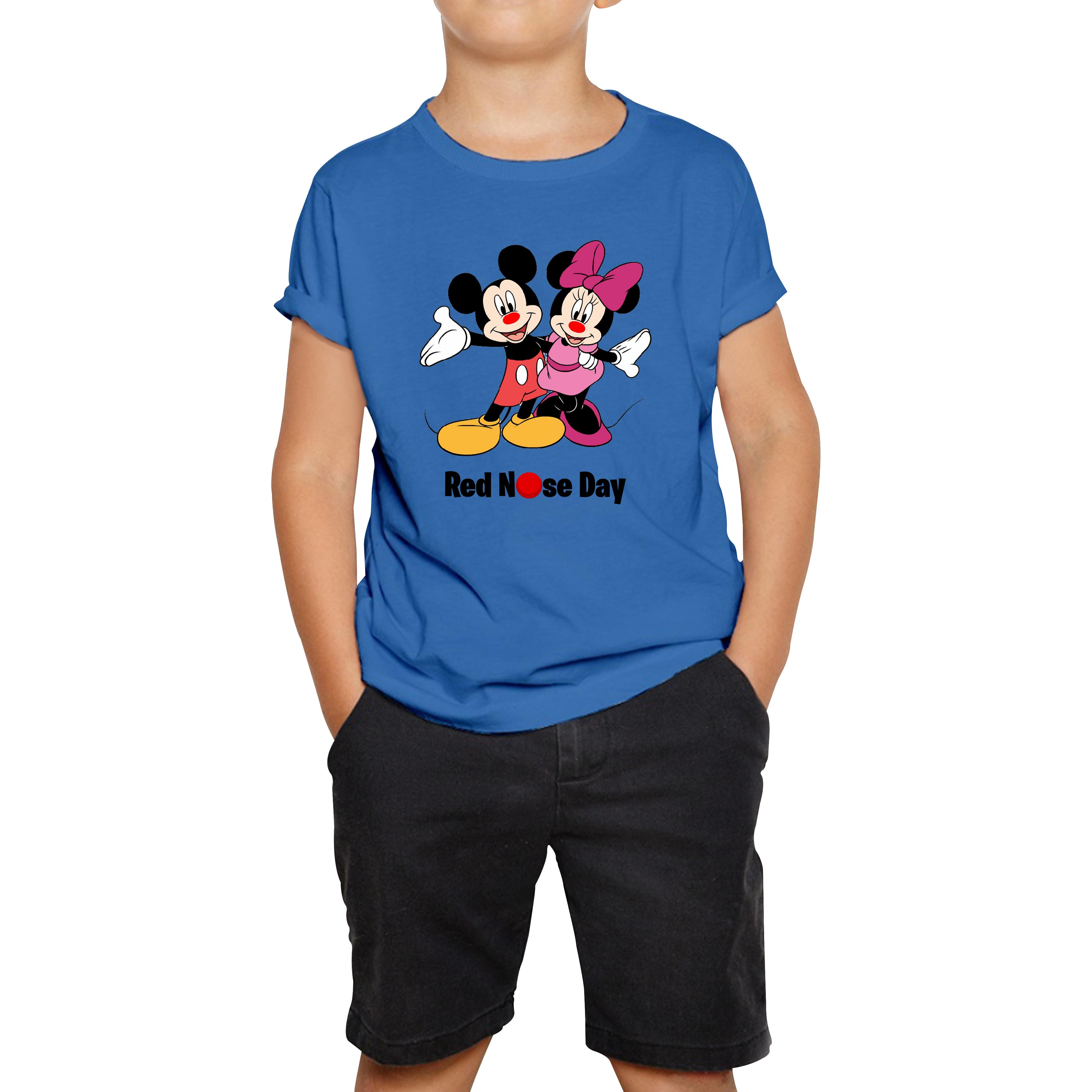 Mickey And Minnie Mouse Red Nose Day Kids T Shirt 100