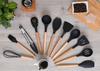 Knife Block Set + Silicone Kitchen Utensil Set 19 Pcs Black