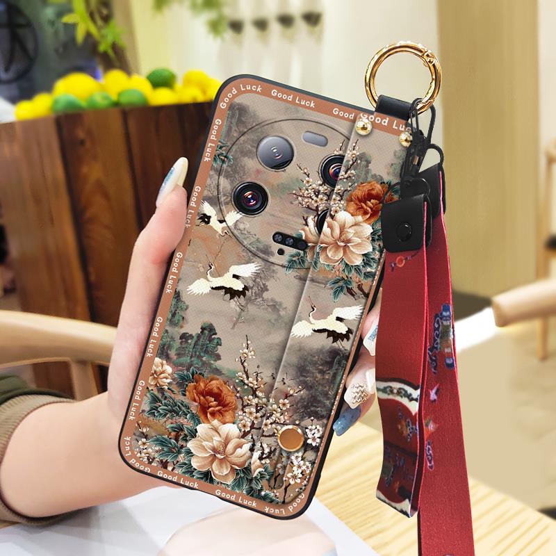 Anti-dust Kickstand Phone Case For Xiaomi 13 Ultra Back Cover Phone Holder Silicone Durable Lanyard Elderly Lady Fashion