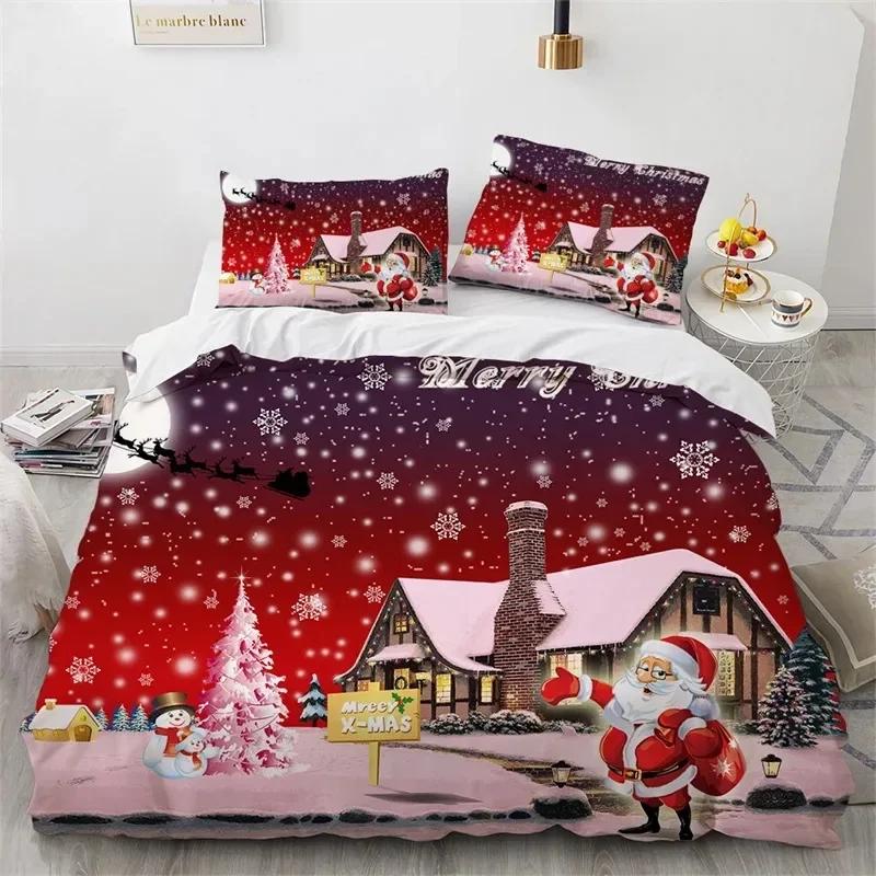 Christmas Microfiber Santa Claus Bedding Set Single Twin Double Queen King Cal King Size Bed Linen Set
