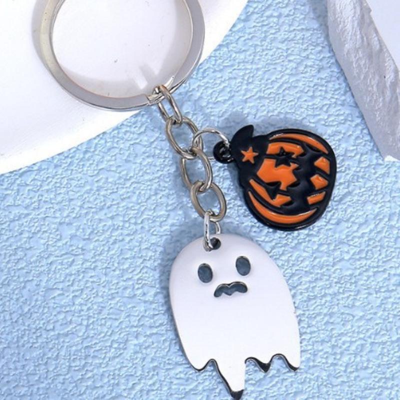 Stainless Steel Ghost Pumpkin Enamel Charm Keychain Halloween Key Ring Bag Car Charm Jewelry Couple Friends Gifts