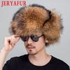 JERYAFUR Genuine Fox Fur Hats For Men Real Raccoon Fur Lei Feng Caps Russian Winter Men Ear Hat
