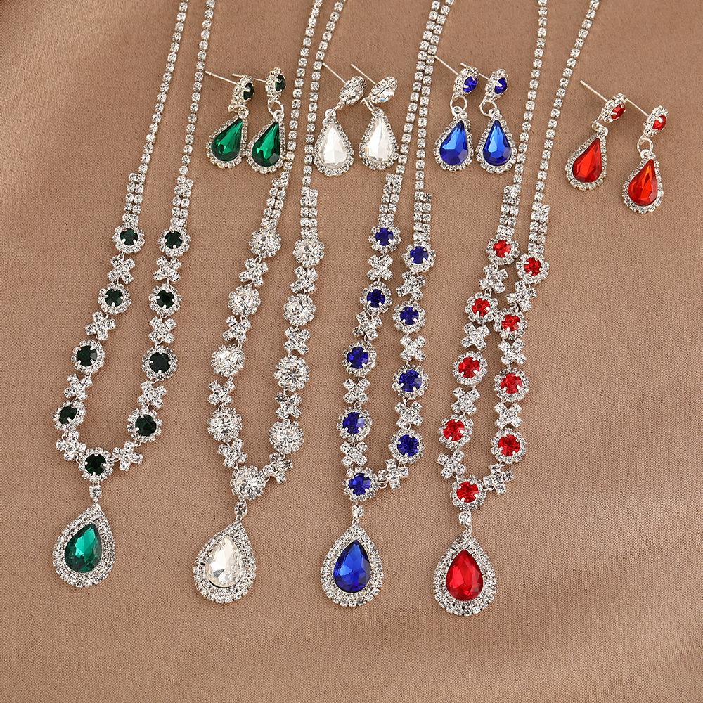 Temperament Inlaid Rhinestone Full Diamond Water Drop Necklace Earrings, Two Pieces of 2026 New Models