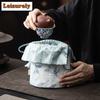 Blue Butterfly Drawstring Bucket Bag Fabric Tea Cozies Elegant Tea Cozy For Teapot Hand Bag Travel Tea Set Bag Chinese Tea Set