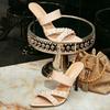 Elegant String Bead Decoration High Heeled Slippers Women Fashion Pointed Toe Thin Heel Slide Sandals Sexy Open Toe Dress Shoes