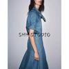 Autumn New Bowknot Decoration Demin shirt 5216249 Mid-Waist Denim A Word Midi Dress 9863240
