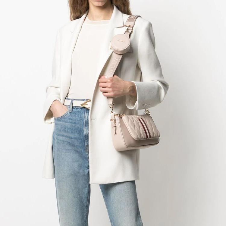 Bally Three-In-One Ginger Pattern Stitching Striped Leather Underarm Crossbody Shoulder Bag Women bags Beige 6236882