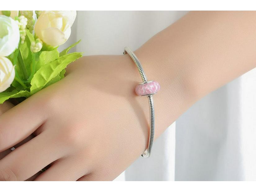 Korean Hot-Selling 925 Sterling Silver Pink Flower Glass Bracelet Beads SCZ008