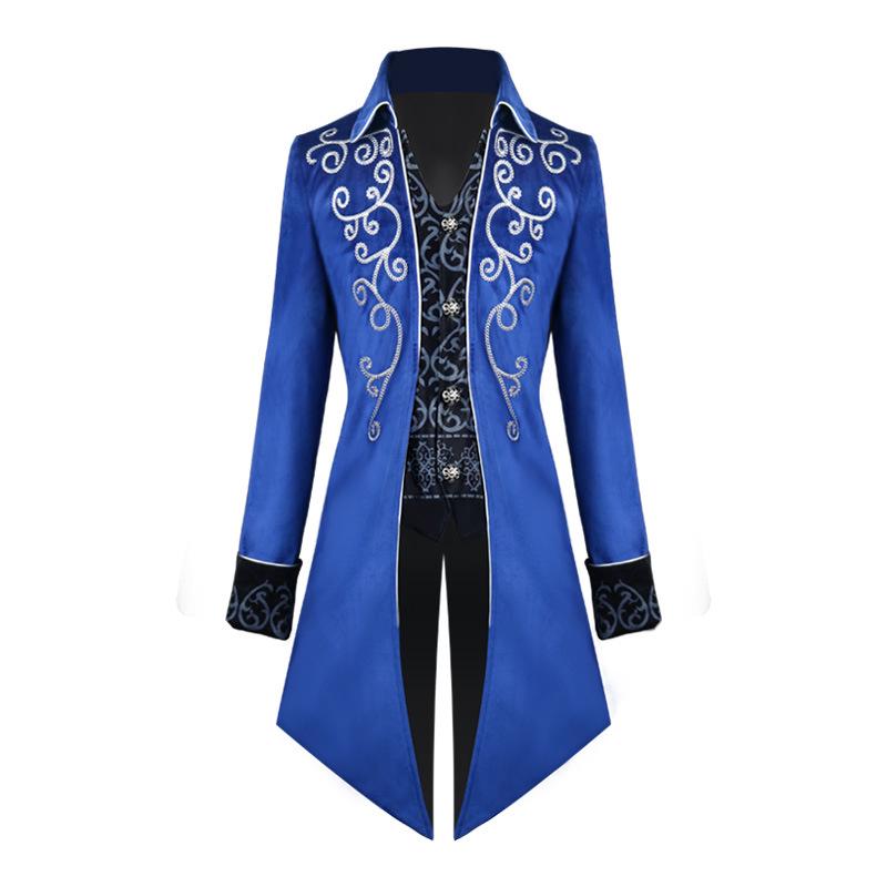 European Halloween Medieval Retro Silver Trimmed Tailcoat Men s Jacket XXL