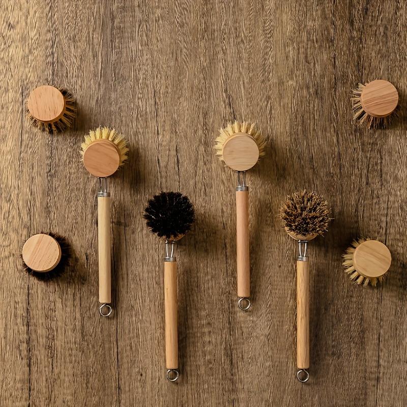 Horsehair Replaceable Pot Brush Long Handle Detachable Pot Brush Natural Loofah Soft Hair Pot Brush Coconut Brown Cleaning Brush