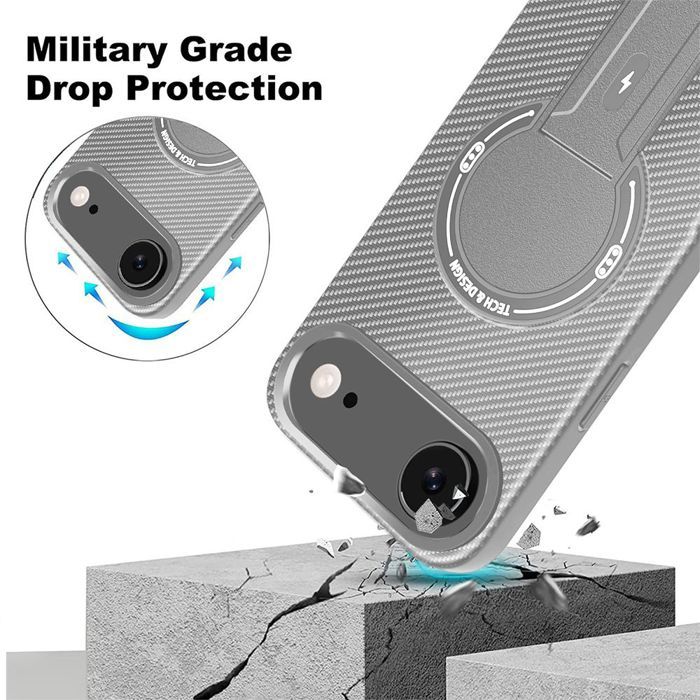 Protective Case - BOOLING - for iPhone Air - Carbon Fiber with Magnetic Circle Holder - Gray