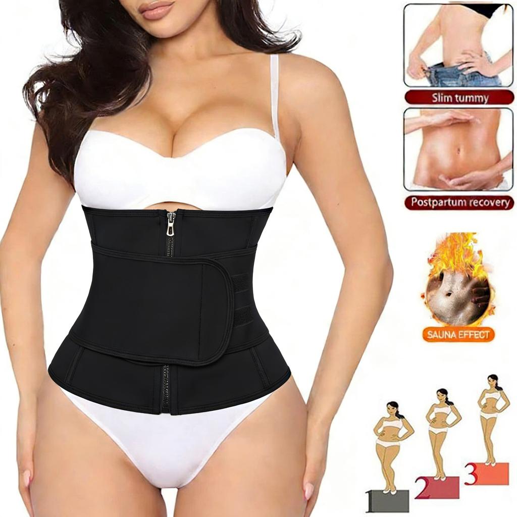 Women Waist Trainer Sauna Sweat Belt Body Shaper Tummy Control Zipper Waist Cincher