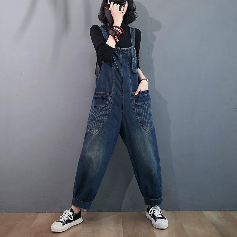 Spring and Summer Plus Size Women's Clothing, Chubby Girl, Loose and Fashionable Jumpsuit, Trendy and Casual Leg Binding Denim Overalls for Women