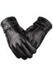 Waterproof PU Leather Winter Gloves for Men Outdoor Cycling Black Inner Layer of Thin Fleece Keep Warm Driving Motorcycle Gloves