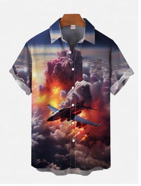 Fighter Series 1D Digital Printing Men's Hawaiian Shirt Short Sleeve Wholesale