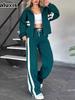 Autumn  Striped Zipper Jacket Casual Sports Set Women