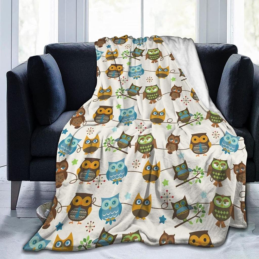 Owl Blanket Penguin Blanket Antarctic Animals Ocean Print Gifts for Women Kids Boys Home Bedroom Living Room Decor