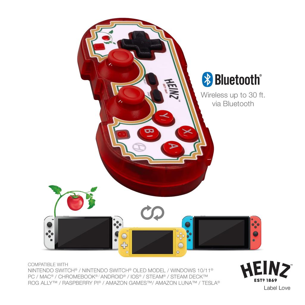 Hyperkin Pixel Art Heinz Bezdrátový Bluetooth herní ovladač Retro Limitovaná edice Funkce Turbo Kompatibilní s Nintendo Switch a iOS (Láska k etiketám)