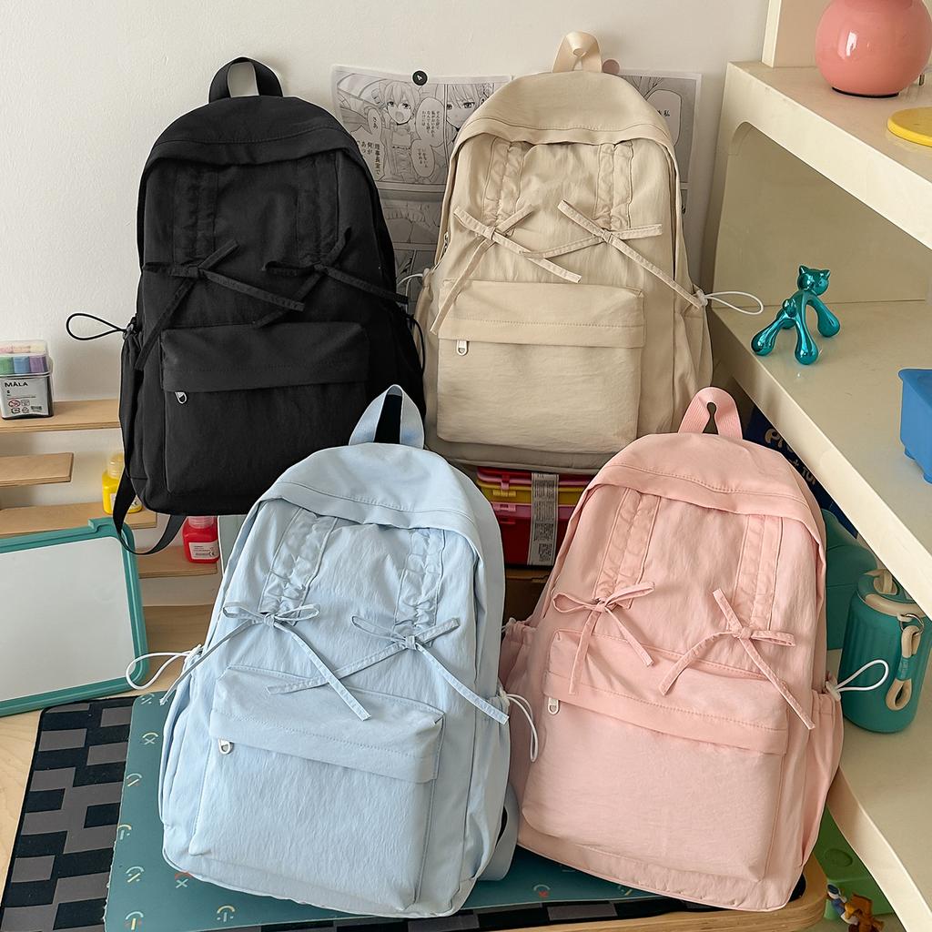 Schoolbag schoolbag female student college student pleated drawstring bow design sense going out backpack backpack female travel lightweight