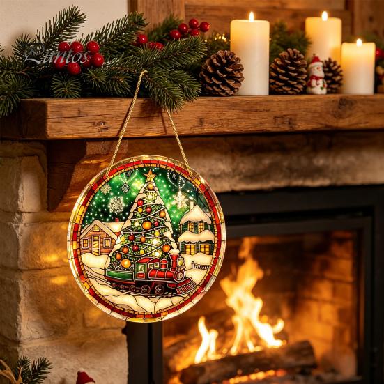 Artistic Decorative Sheets 2D Flat Acrylic Christmas Tree Pendant with Lanyard, Lightweight Lanyard Pendants Winter Snowscape Hanging Ornament