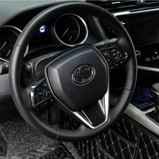 Carbon Fiber Steering Wheel Decor Frame Trim 3PCS For Toyota Camry 2018-2024