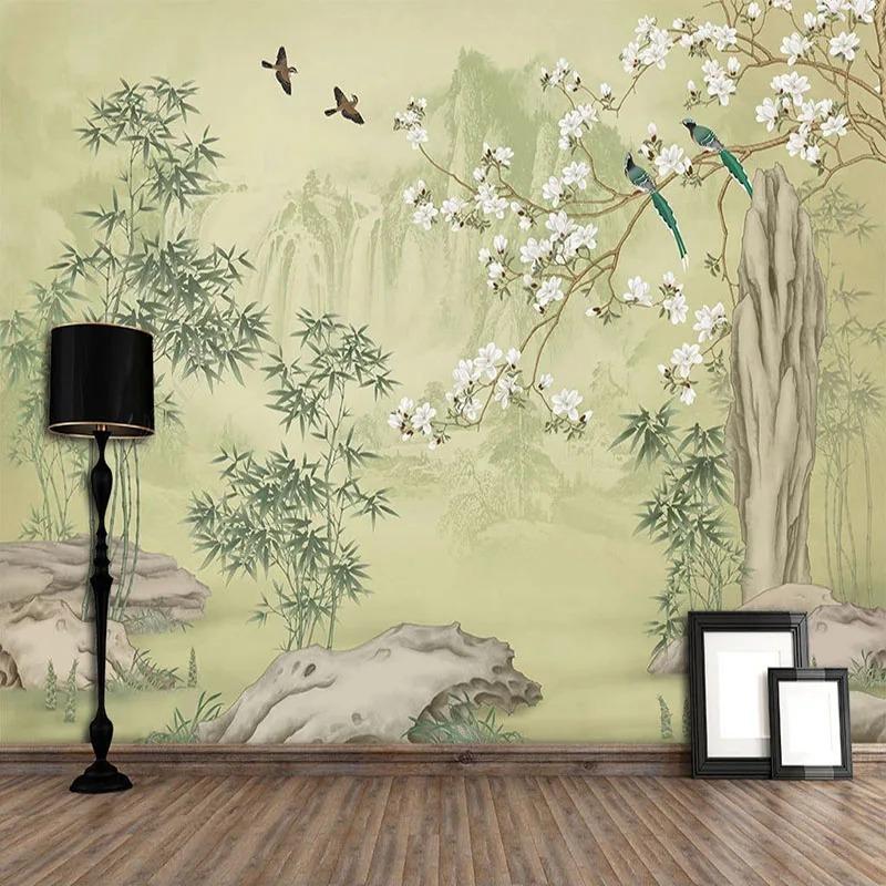 3d Bamboo Forest Wallpaper Magnolia Flowers And Birds Classical Wall Mural Living Room Study Home Decor