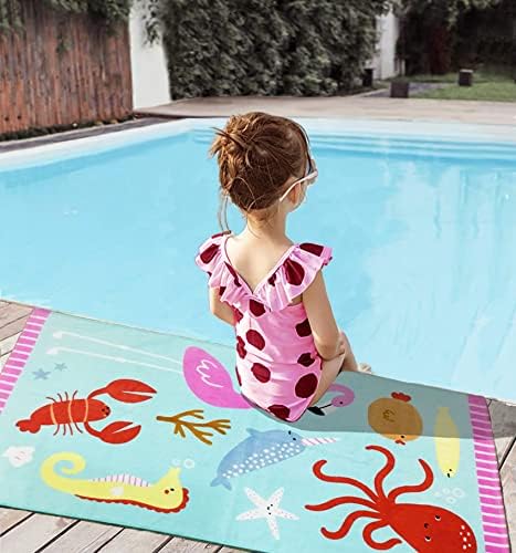 Beach Towel for Kids Velour Terry Blanket Throw for Swimming Bath Travel Camping and Picnic, Flamingo Lobster Octopus.