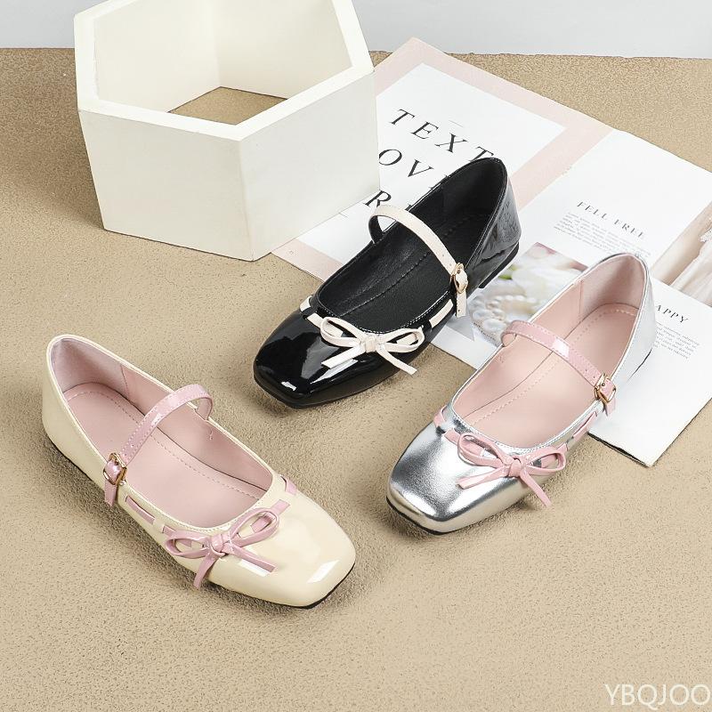 Fashion Spring  Autumn Sweet Wind Butterfly Knot Flat Heel Women's Shoes with Shallow Mouth One Button Strap Flat Bottom Single Shoes