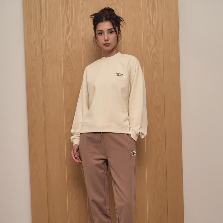 Reebok Minimalist Letter Print Casual Drop Shoulder Round Neck Sweatshirt Women Sweatshirt Off-White 23FRC306WGW2