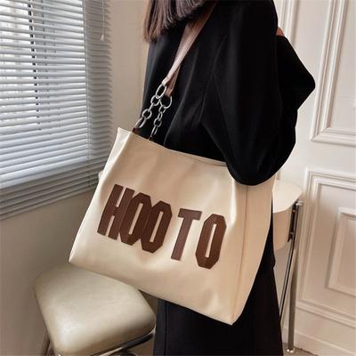 Solid Color Shoulder Bag  Trendy Letters Tote Bag Canvas Campus Handbag