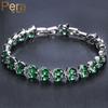 Pera Elegant Purple CZ Crystal Silver Color Leaf Shape Link Chain Tennis Bracelet for Women Fashion Prom Party Jewelry Gift B052