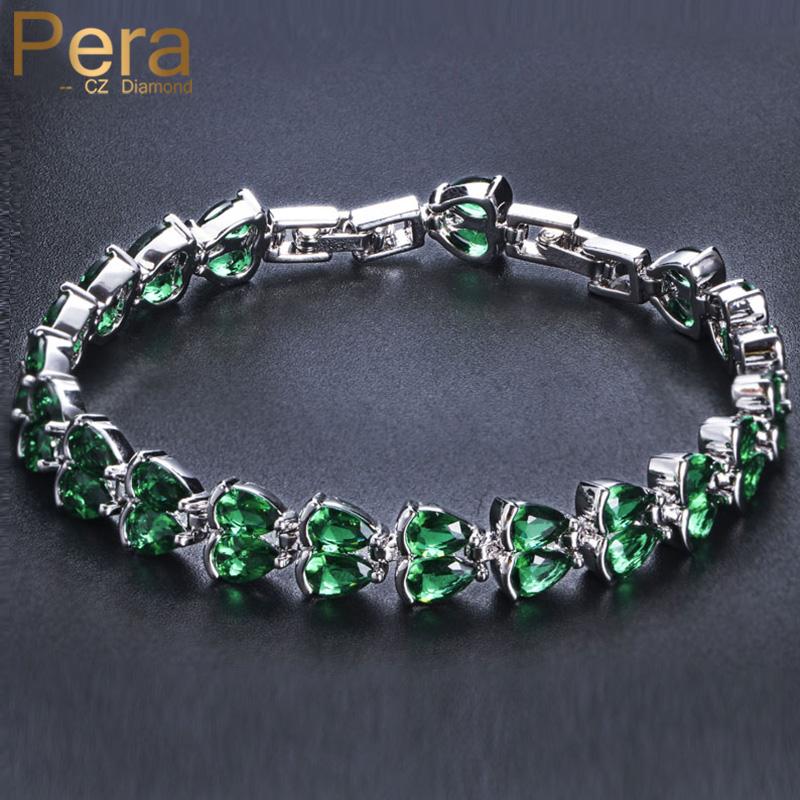 Pera Elegant Purple CZ Crystal Silver Color Leaf Shape Link Chain Tennis Bracelet for Women Fashion Prom Party Jewelry Gift B052