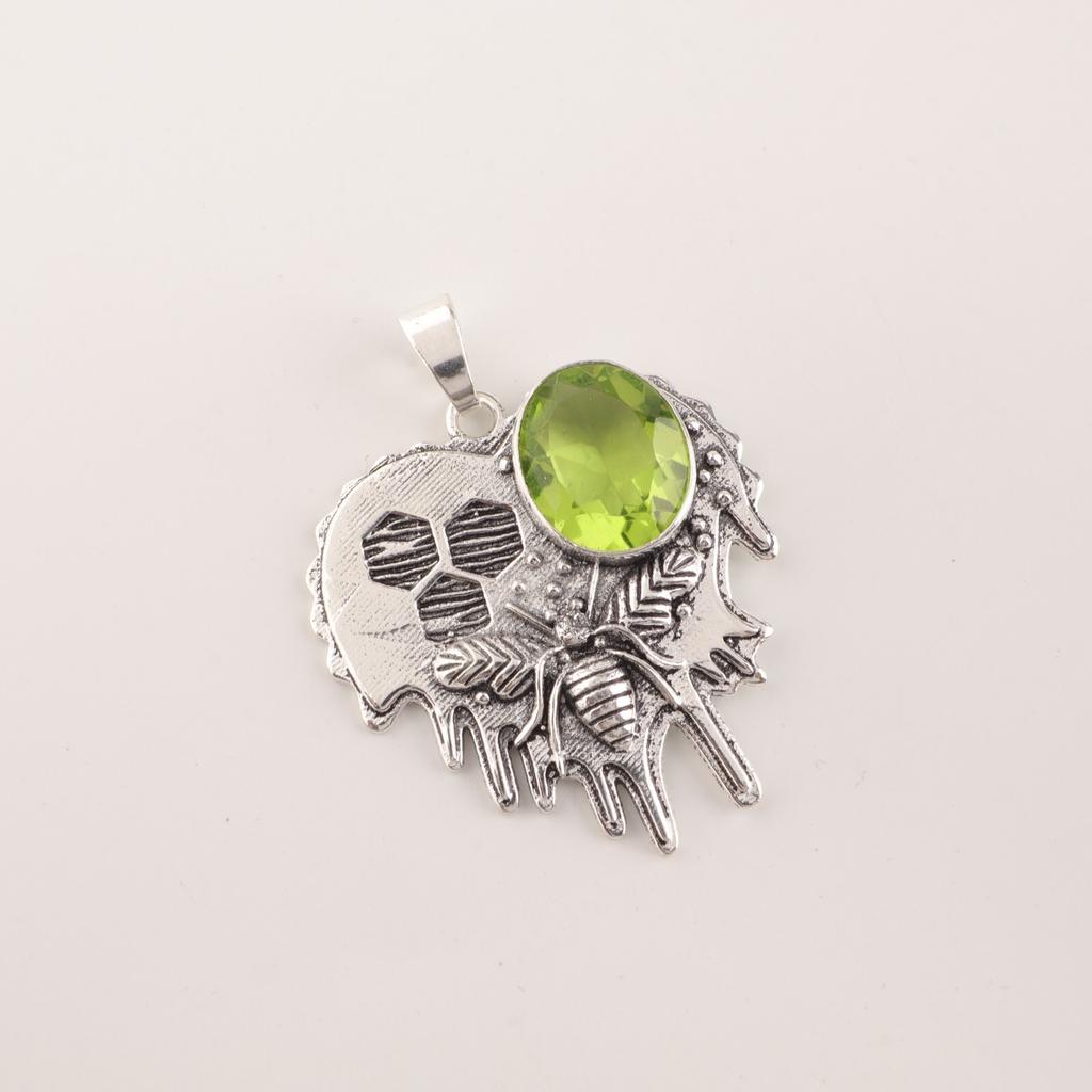 Peridot Gemstone 925 Sterling Silver Handcrafted August Birthstone Pendant 1.49" CP-28-4