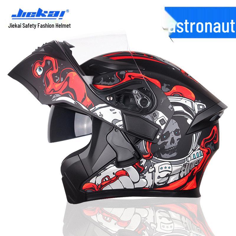 Jiekai Men's DOT Standard Flip-up Electric Motorcycle Helmet with Double Visor, All-Season Safety Gear