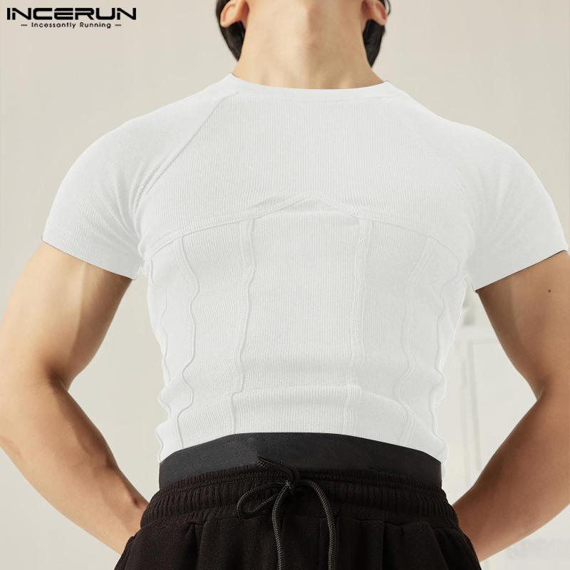INCERUN Men Round Neck Short Sleeve Gym Sport Casual Fitted T-shirts