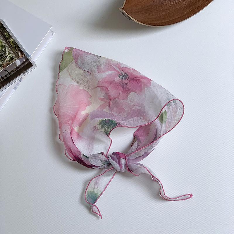 Cotton and Linen Triangle Scarf Headscarf Women's New Ink-dyed Flower New Versatile Literary Decorative Scarf Headband