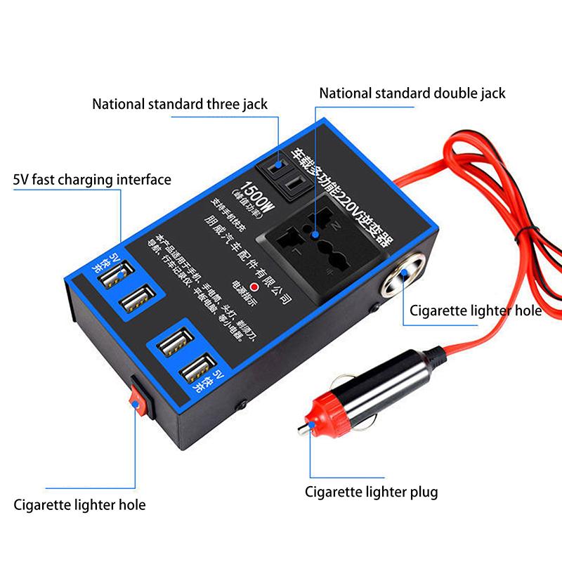 1500 W auto toiteinverter 12 V 24 V kuni 220 V auto mobiiltelefon USB laadimisveoki kodupistikupesa automaatse laadija muunduri adapter