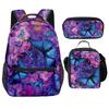 Klassisch Neuheit Cool Schön Schmetterling 3D-Druck 3 Stück/Set Schüler Schultaschen Laptop Rucksack Umhängetasche Lunchtasche Federmäppchen