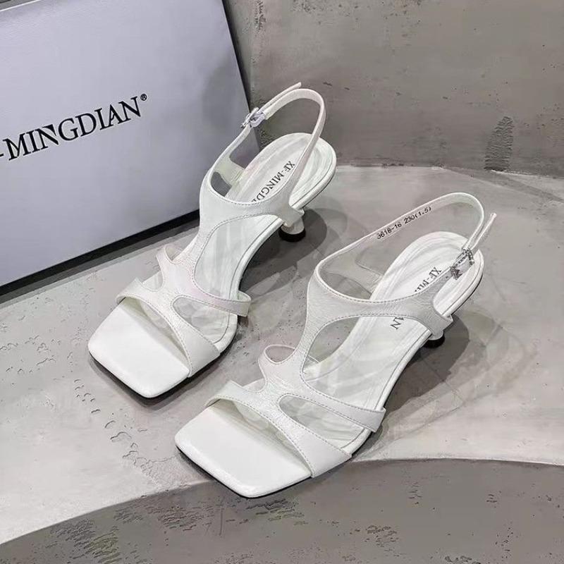 

Fashion 2025 Sexy Square Toe Buckle High Heels Basic Casual Party Pumps Women s Fashion Summer Sandals 35 белый