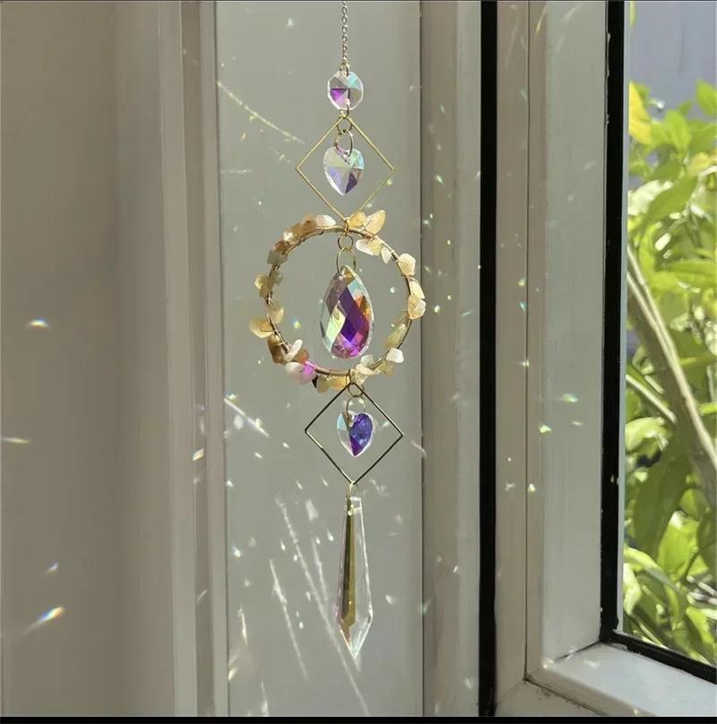 Crystal Circle Sun Catcher Hanging Wind Chime Light Cather Colorful Rainbow Prism Love Crystal Pendant Home Garden Decoration