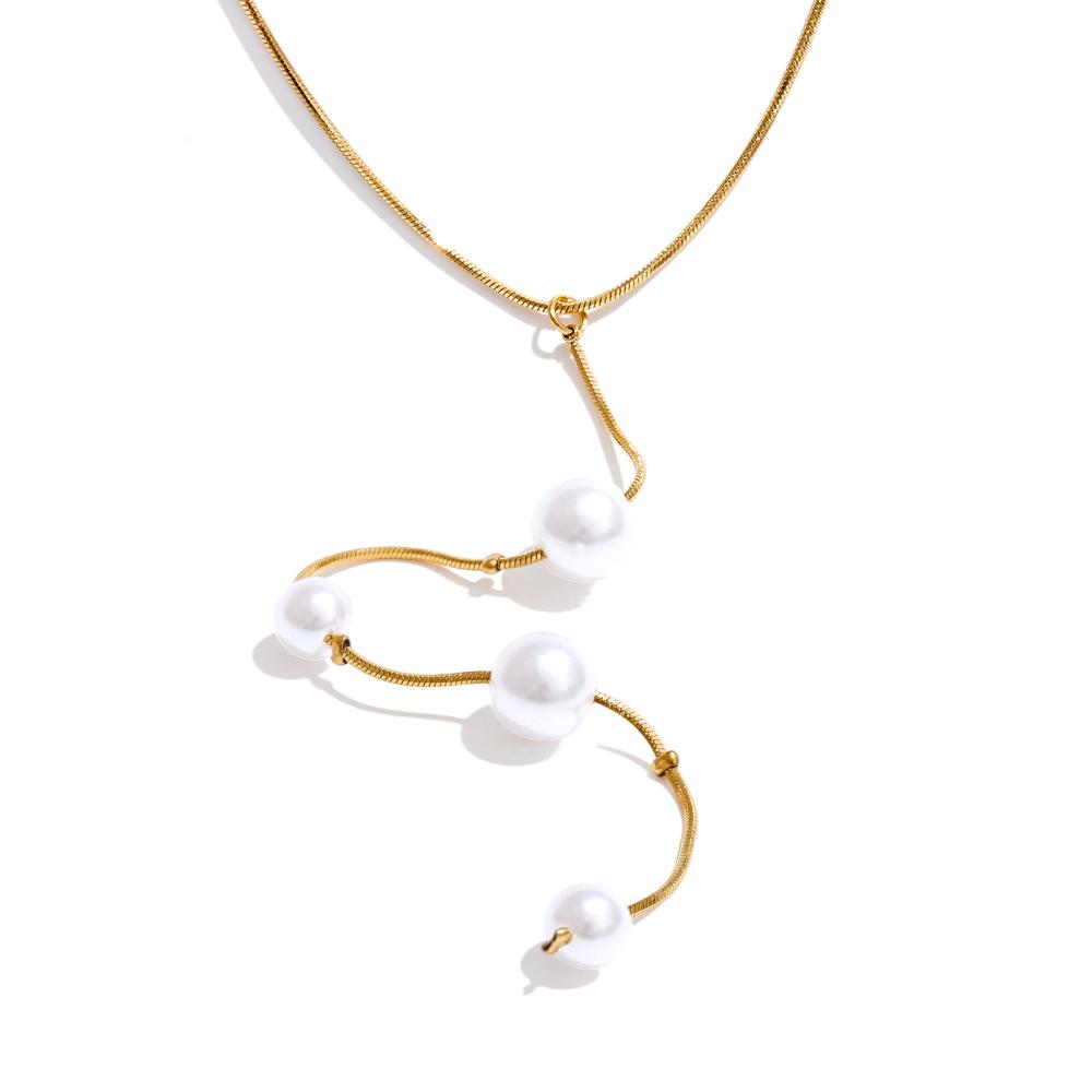 

Yhpup Fashion Stainless Steel Simulated Pearls Chain Drop Necklace for Women Tarnish Resistant Chic Attractive Korean Jewelry