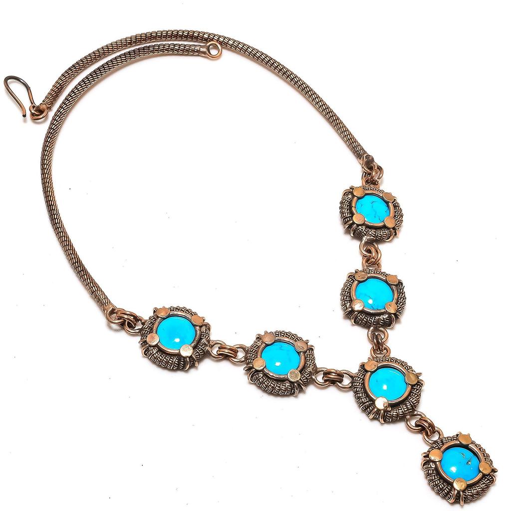 Tibetan Turquoise Necklace Gemstone Jewelry, 999 Copper Wire Wrapped Necklace, Handmade Jewelry Birthstone Necklace