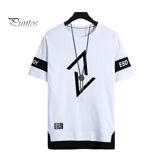 

Мужская летняя футболка с цветными блоками, свободные короткие рукава, геометрический принт, одинаковый цвет, круглый вырез, лоскутный подол, повседневный повседневный топ L белый