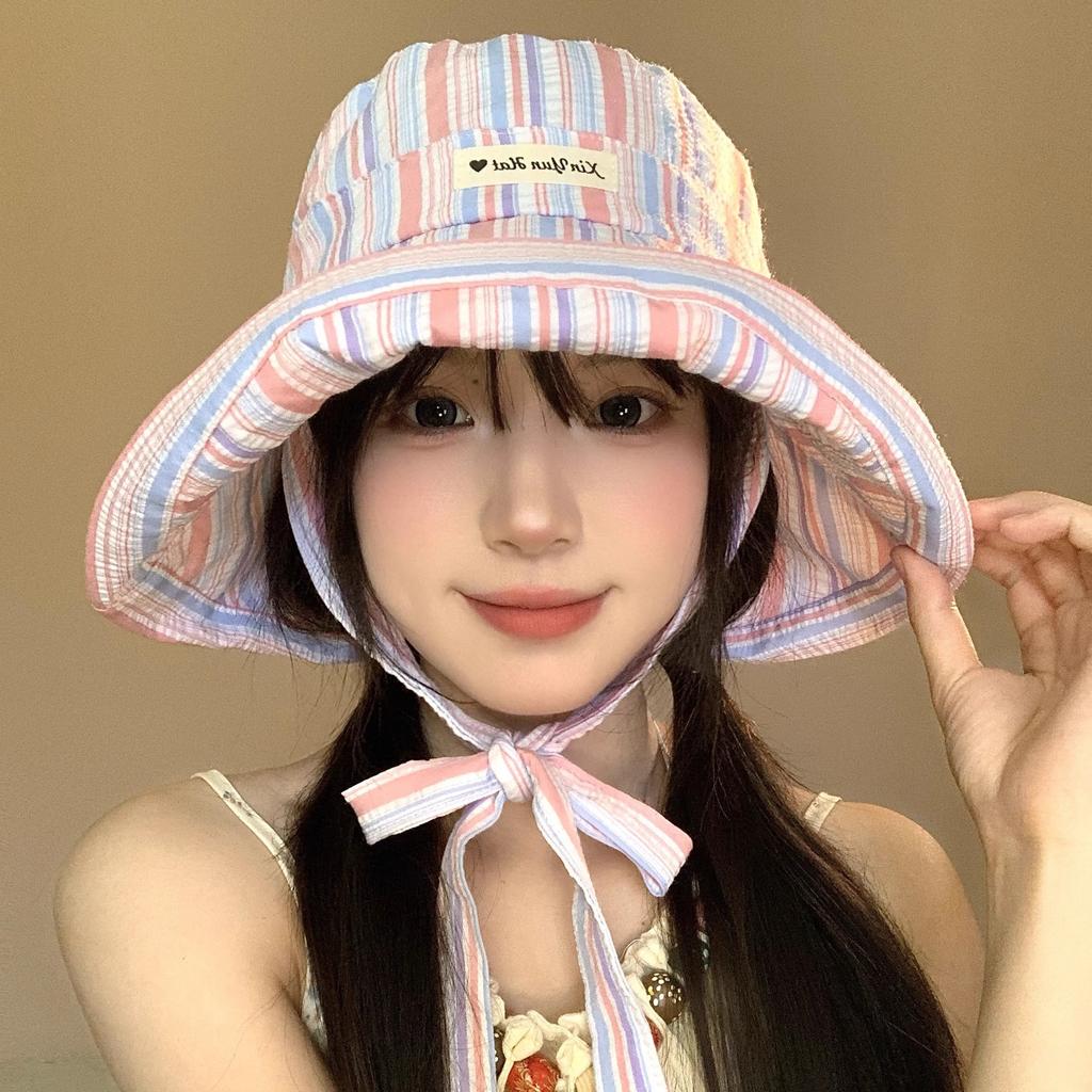 Sweet Star Strap Bucket Hat Women's Summer Hat Cute Sunshade Thin Big Brim Sunscreen Hat