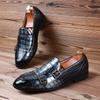 Men's Casual Business Shoes Crocodile Grain Leather Mens Classic Buckle Monk Loafers Moccasins Men Driving Party Wedding Flats