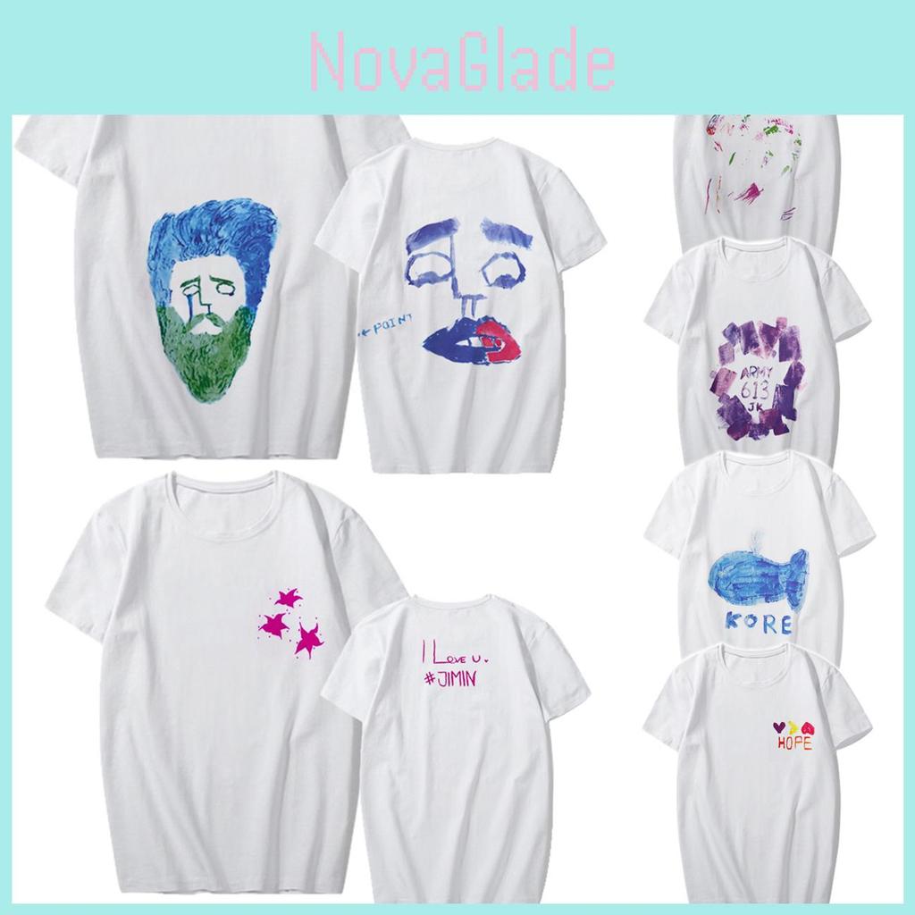 Kpop Graffiti BTS Baumwoll-T-Shirt Suga Jimin V Grafik-Shirt Unisex Paar-T-Shirt Größe