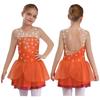 Kids Girls Stage Performance Dress Glitter Rhinestones Sheer Mesh Long Sleeves Cutout Back Figure Skating Costume